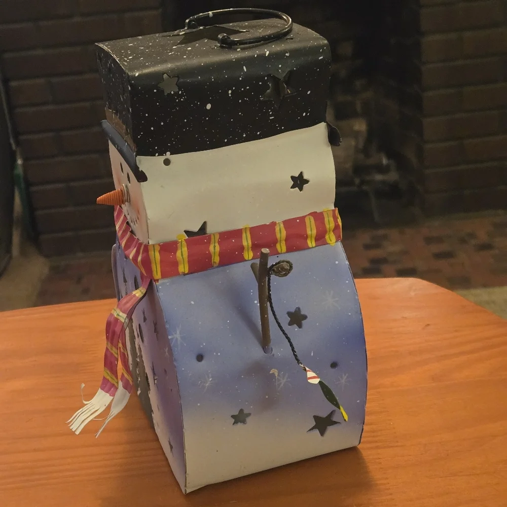 Adorable Metal Colorful Snowman Lantern Votive Holder‎ Christmas Holiday Stars